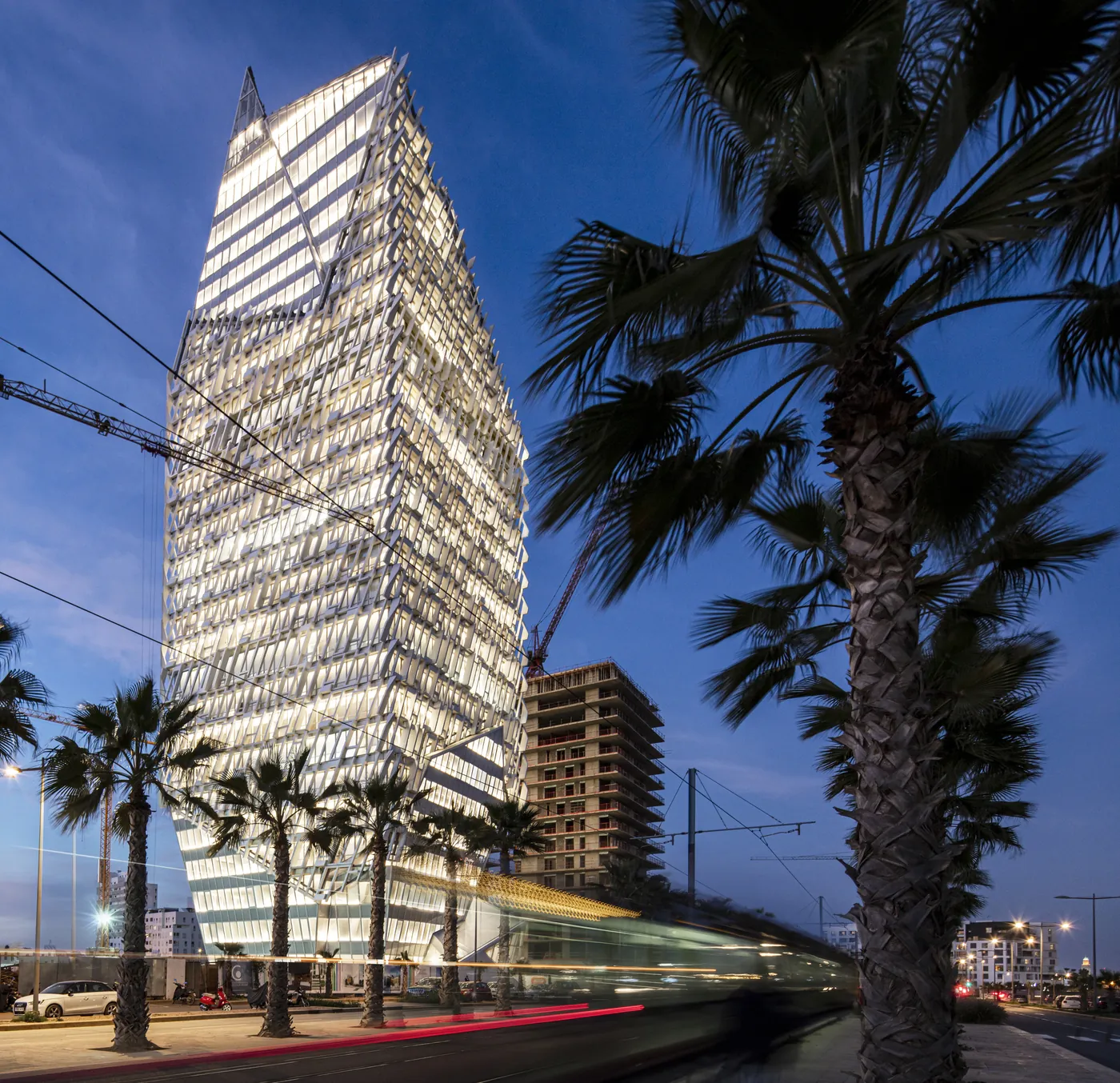 Casablanca by night — Tour moderne et palmiers